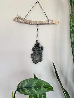 Natural Driftwood and Black Tourmaline Hanging Wall Decor